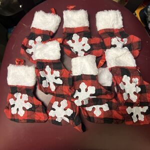 10 Count Lot - 6” Christmas Stockings Buffalo Check Snowflake Flake New